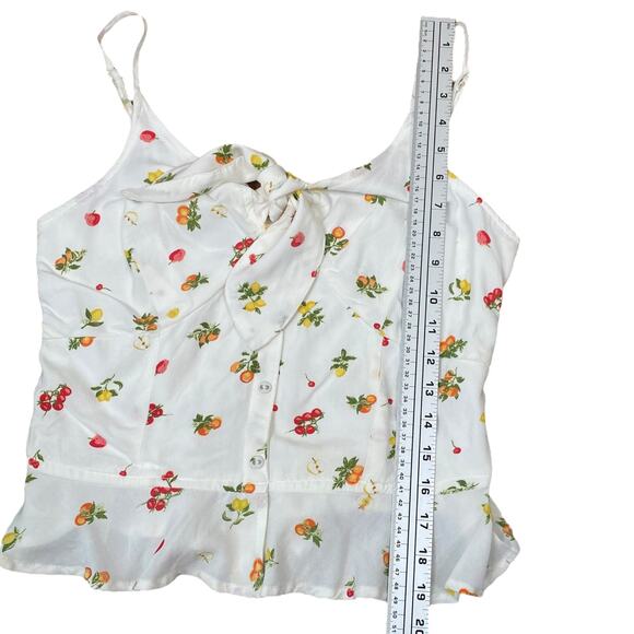 Japna White Colorful Fruity Print Tie Front Peplum Cami Tank Top SZ L - Picture 10 of 10
